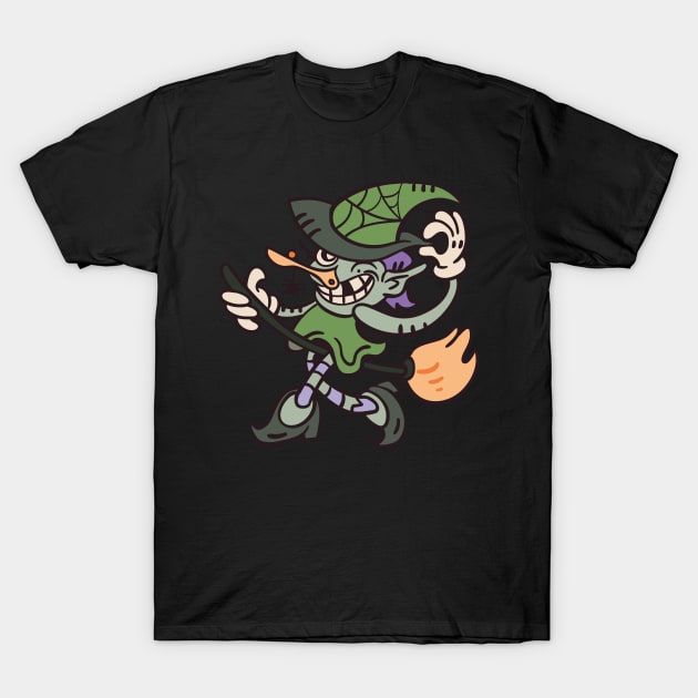 Comic witch rides on a broom T-Shirt by rueckemashirt